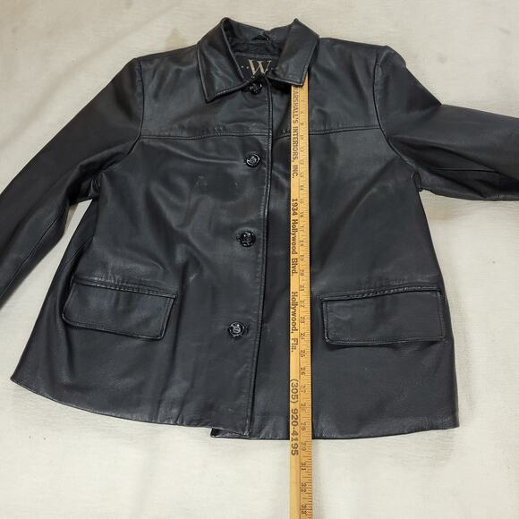 Vintage Winlit Jacket Womens Size 2X Black New York Large Button Leather Coat - Picture 6 of 16